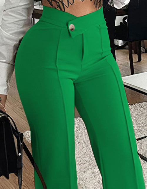 Load image into Gallery viewer, Slim Straight-Leg Pants with Buckle Fashion Solid Color Trousers for Womens Clothing
