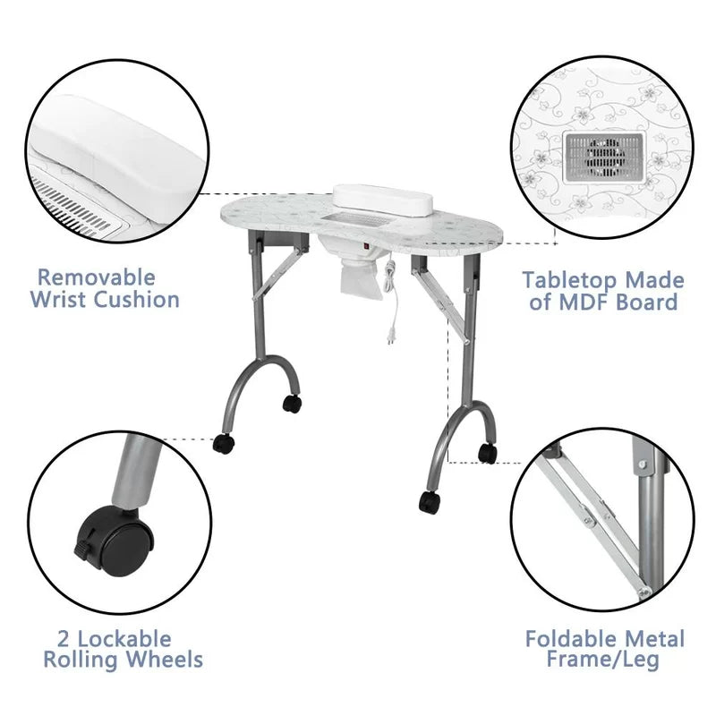 35.43'' X 15.75'' Foldable Craft Table with Sewing Machine Platform and Wheels