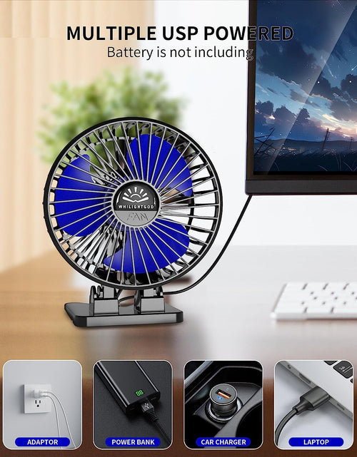 Load image into Gallery viewer, Desk Fan, USB Fan for Desk, Mini Desk Fan, 3 Speed Rotation Strong Wind, Protable Small Desktop Cooling Fan, Quite Mini Personal Fan for Home Office Table Bedroom Travel Curise(Black Blue)
