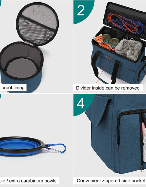 Load image into Gallery viewer, Dog Travel Bag Dog Travel Kit for a Weekend Away Set Includes Pet Travel Bag Organizer for Accessories, 2 Collapsible Dog Bowls, 2 Travel Dog Food Container (Black)
