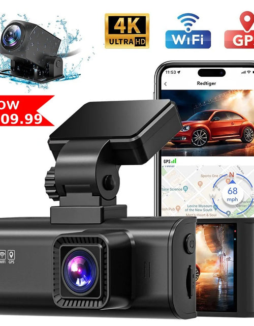 Load image into Gallery viewer, Dash Cam Front and Rear, 4K Dashcam with Wifi &amp; GPS, 4K/2.5K Front+1080P Rear Dashcamera with View Night Vision, LCD Screen Display, Loop Recording,Black
