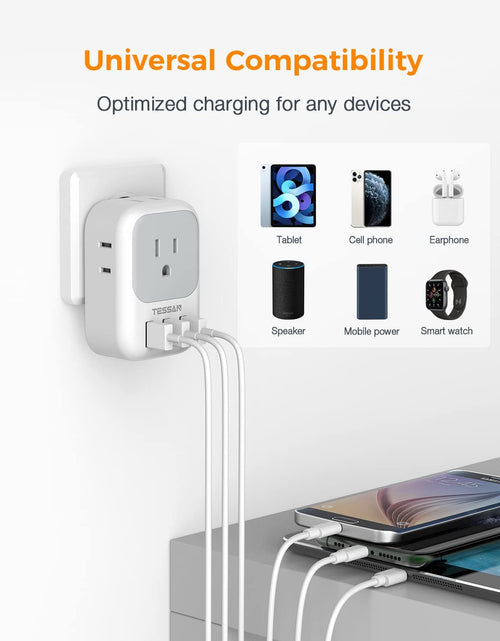 Load image into Gallery viewer, Multi Plug Outlet Extender with USB,  Electrical 4 Box Splitter 3 USB Wall Charger, Multiple Charging Station for Cruise, Travel, Office, Dorm Essentials
