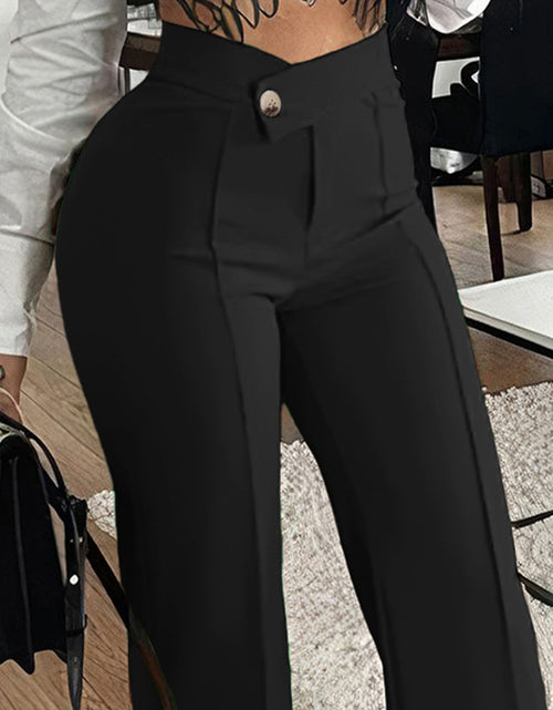 Load image into Gallery viewer, Slim Straight-Leg Pants with Buckle Fashion Solid Color Trousers for Womens Clothing
