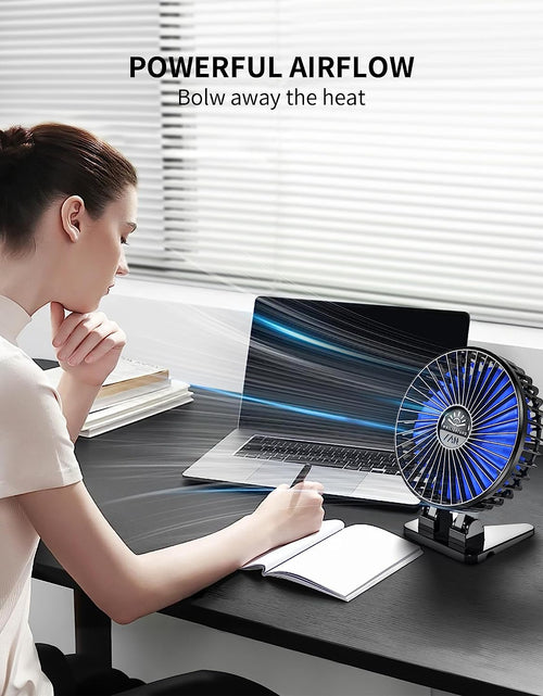 Load image into Gallery viewer, Desk Fan, USB Fan for Desk, Mini Desk Fan, 3 Speed Rotation Strong Wind, Protable Small Desktop Cooling Fan, Quite Mini Personal Fan for Home Office Table Bedroom Travel Curise(Black Blue)
