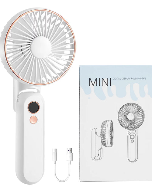 Load image into Gallery viewer, Handheld Fan, Portable Fan with 5 Speeds&amp;Digital Display,Foldable Rechargeable USB Fan with Power Bank,180°Adjustable Mini Fan&amp;Desk Fan for Outdoor,Travel, Camping,Office,White
