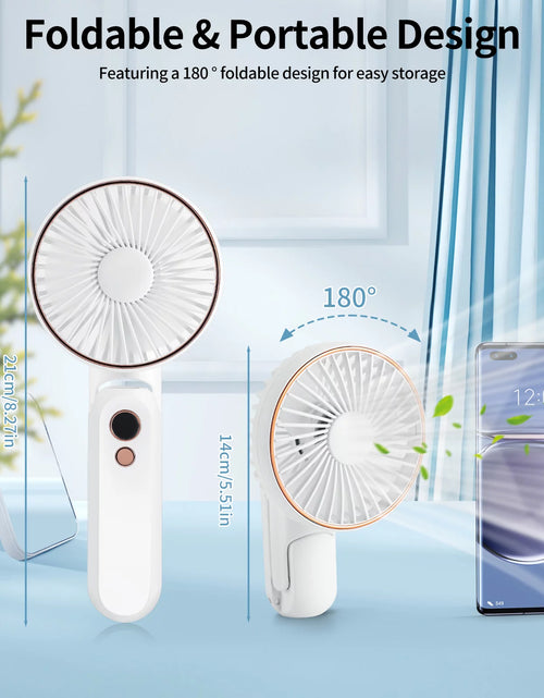 Load image into Gallery viewer, Handheld Fan, Portable Fan with 5 Speeds&amp;Digital Display,Foldable Rechargeable USB Fan with Power Bank,180°Adjustable Mini Fan&amp;Desk Fan for Outdoor,Travel, Camping,Office,White
