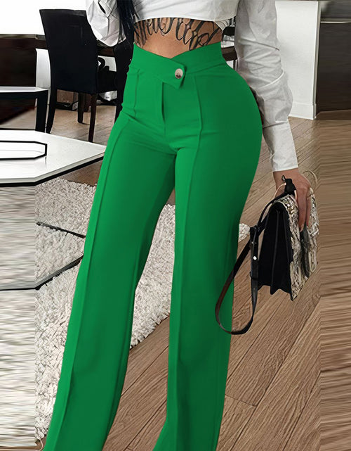 Load image into Gallery viewer, Slim Straight-Leg Pants with Buckle Fashion Solid Color Trousers for Womens Clothing
