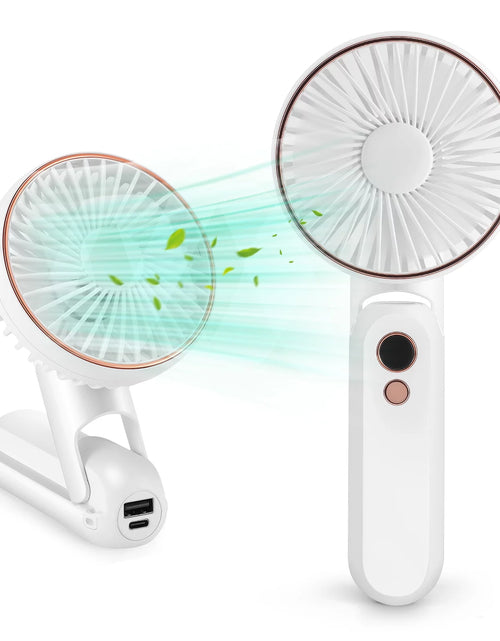 Load image into Gallery viewer, Handheld Fan, Portable Fan with 5 Speeds&amp;Digital Display,Foldable Rechargeable USB Fan with Power Bank,180°Adjustable Mini Fan&amp;Desk Fan for Outdoor,Travel, Camping,Office,White
