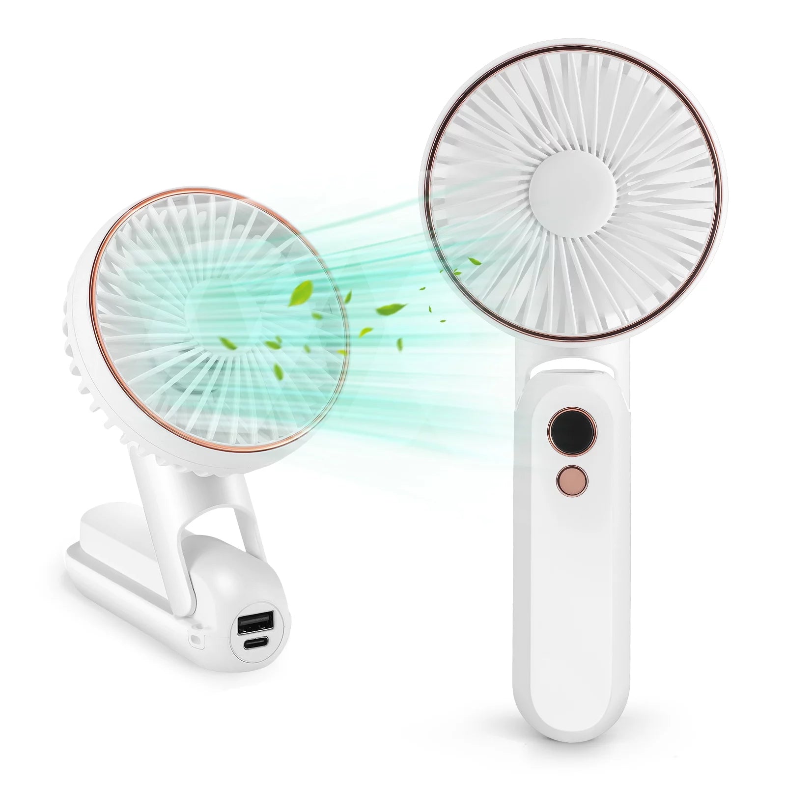 Handheld Fan, Portable Fan with 5 Speeds&Digital Display,Foldable Rechargeable USB Fan with Power Bank,180°Adjustable Mini Fan&Desk Fan for Outdoor,Travel, Camping,Office,White