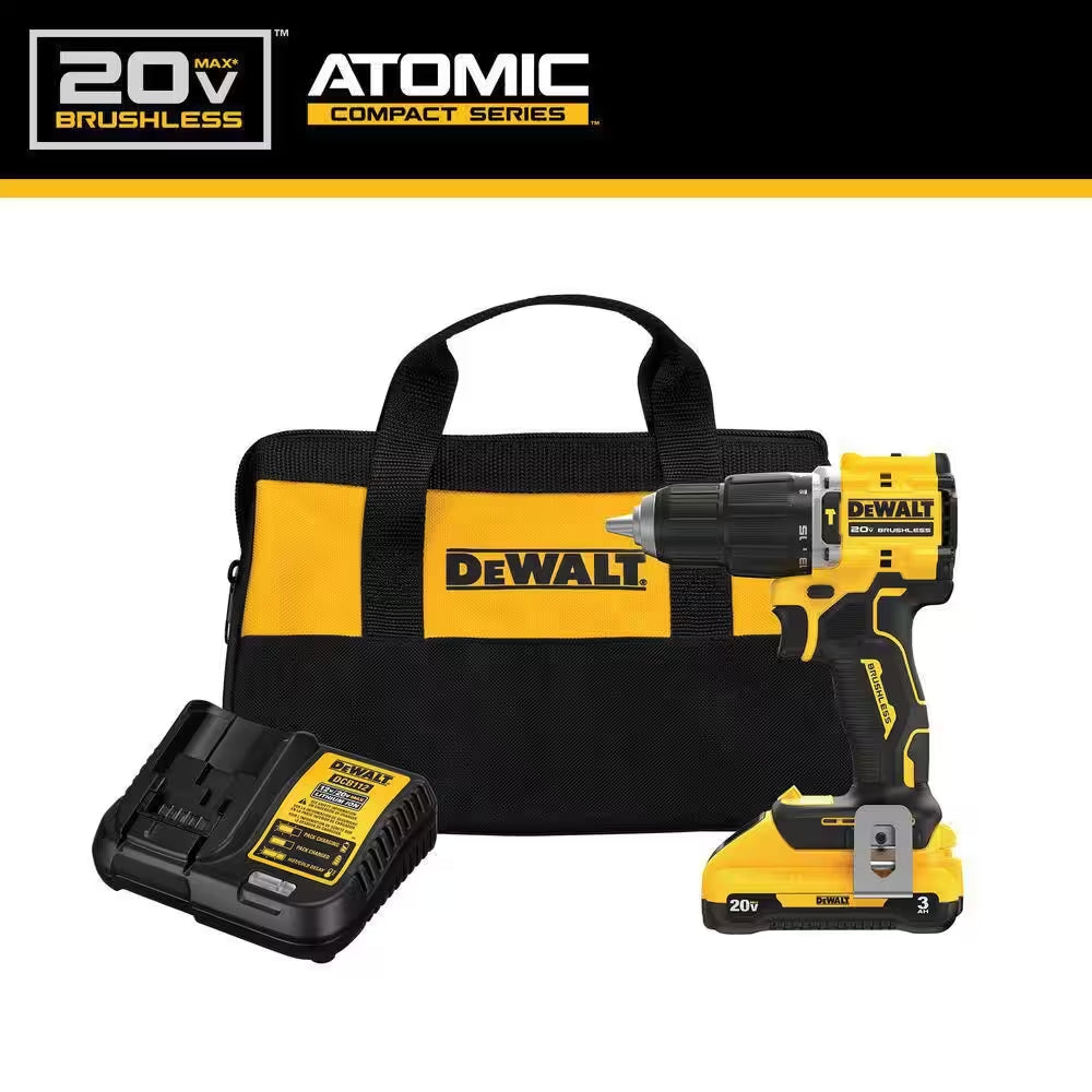 ATOMIC 20-Volt Lithium-Ion Cordless 1/2 In. Compact Hammer Drill with 3.0Ah Battery, Charger and Bag