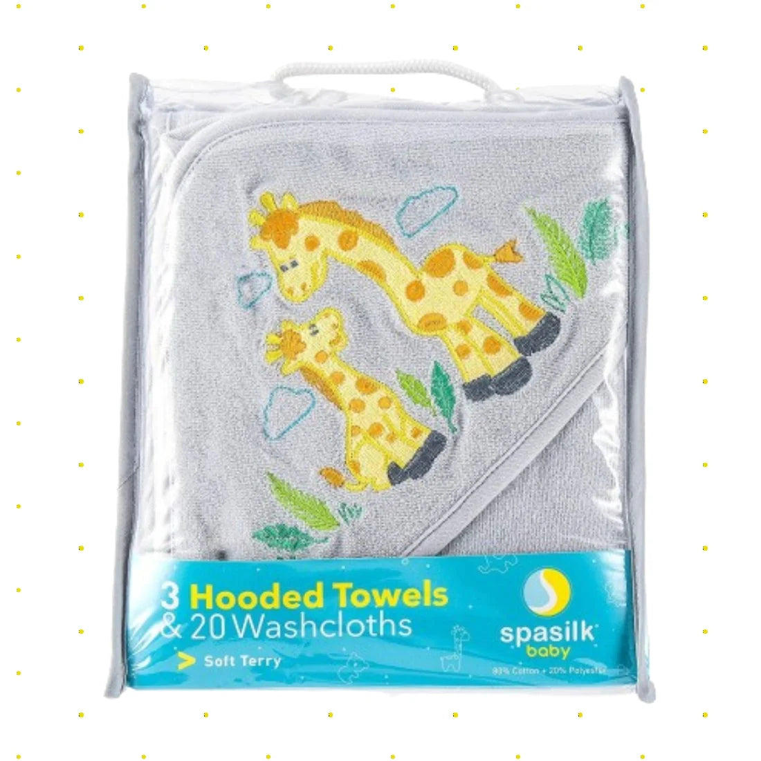 Bath Hooded Towels & Washcloths Set for Babies, 23-Piece Gift Set, Gray Giraffe