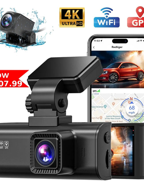 Load image into Gallery viewer, Dash Cam Front and Rear, 4K Dashcam with Wifi &amp; GPS, 4K/2.5K Front+1080P Rear Dashcamera with View Night Vision, LCD Screen Display, Loop Recording,Black
