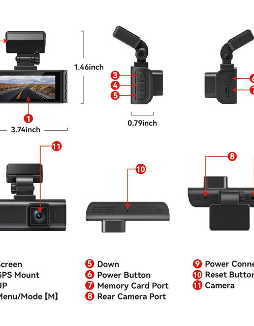 Load image into Gallery viewer, Dash Cam Front and Rear, 4K Dashcam with Wifi &amp; GPS, 4K/2.5K Front+1080P Rear Dashcamera with View Night Vision, LCD Screen Display, Loop Recording,Black
